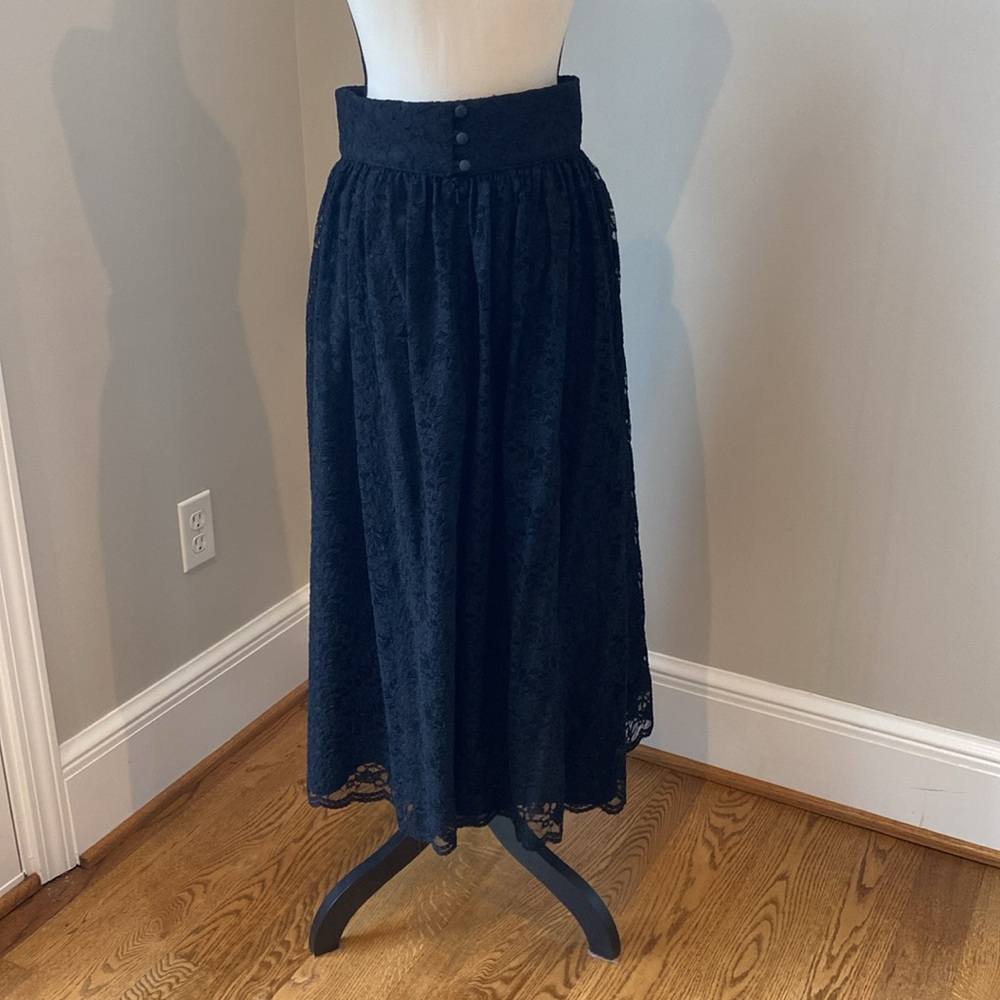 Laura Ashley midi black lace lined high waist skirt vintage dark academia 12 L - Picture 4 of 12